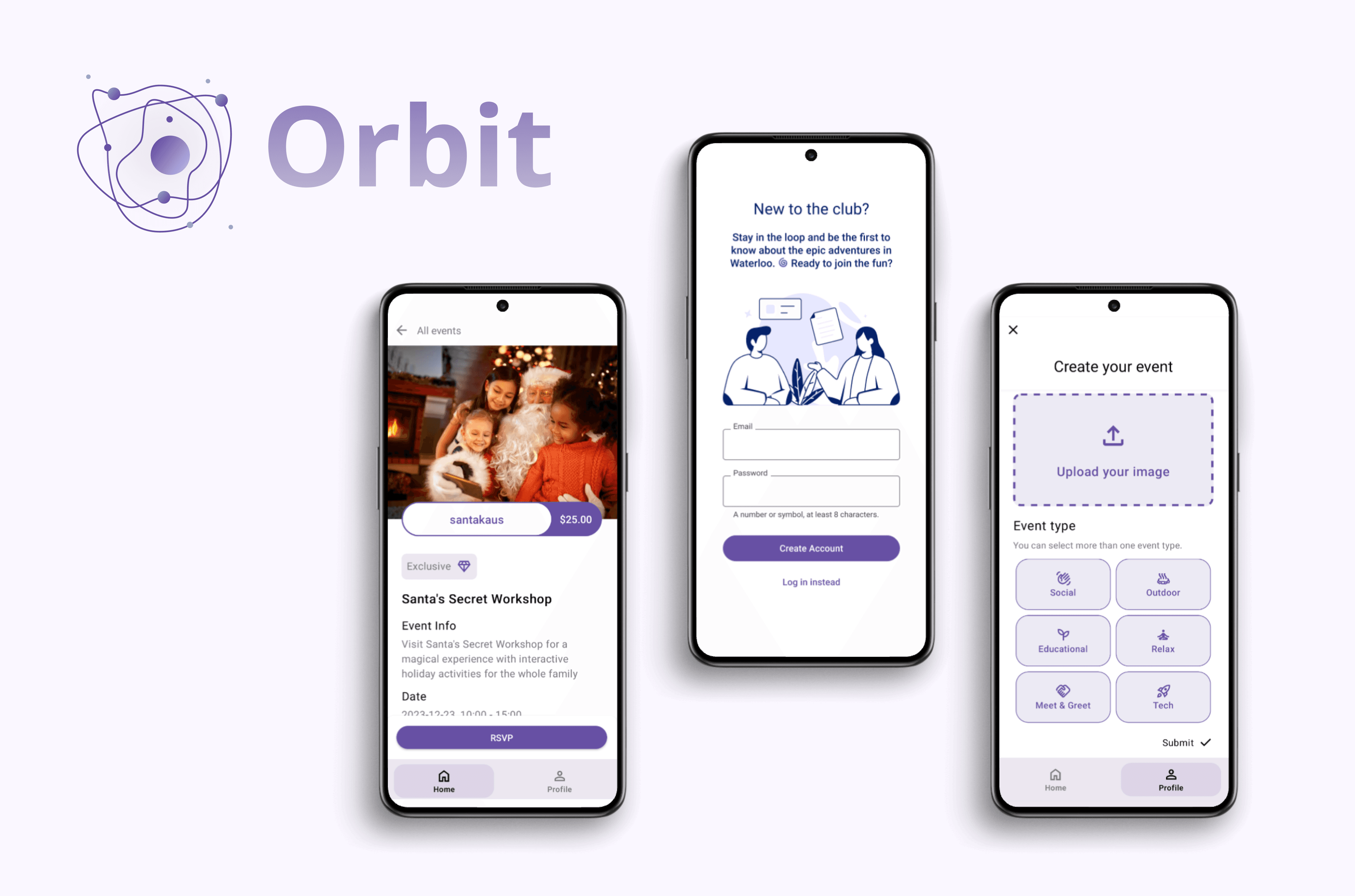 Several screens from Orbit