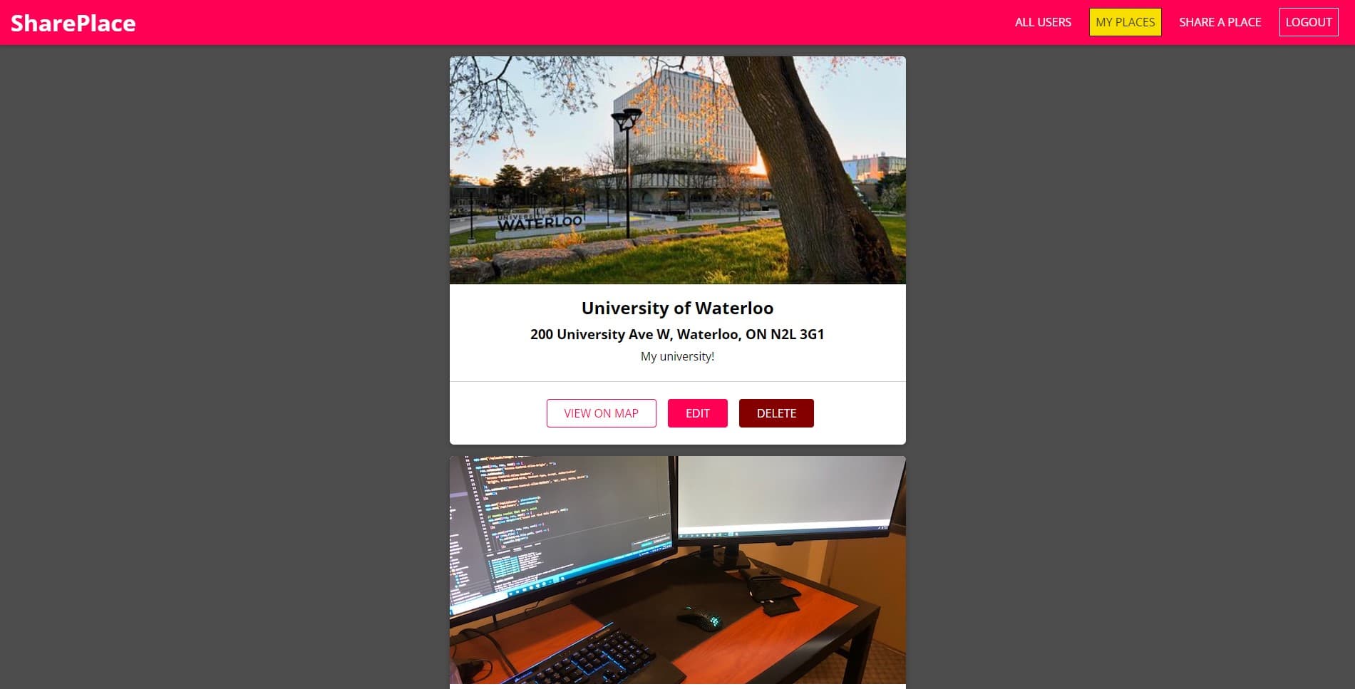 SharePlace landing page